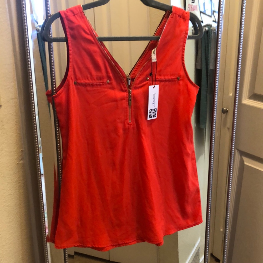 Leshop NWT orange gold zippered tank blouse